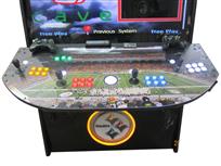1145 4-player, yellow buttons, green buttons, blue buttons, red buttons, white buttons, lighted, white trackball, black trim, steelers